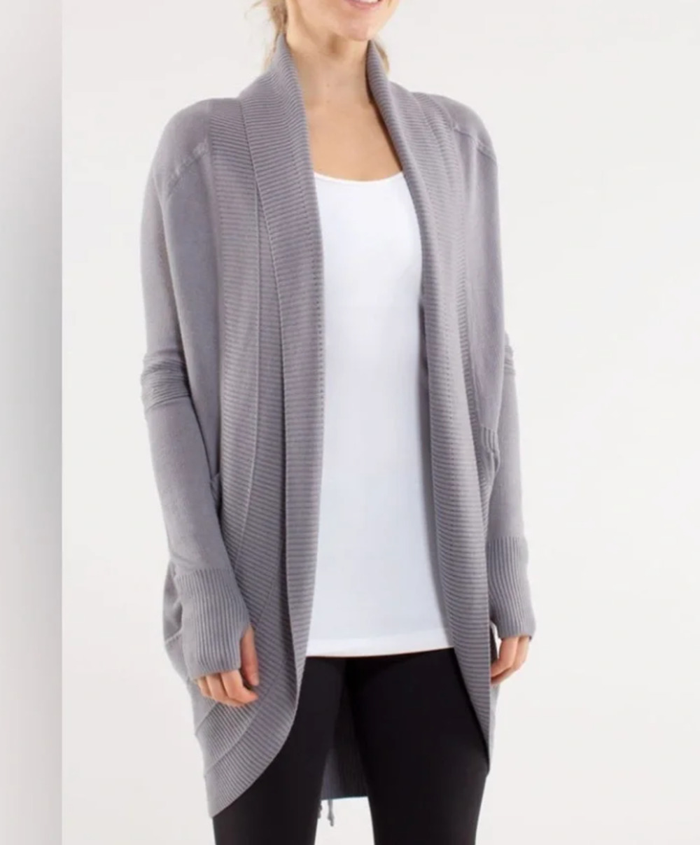 Lululemon Womens Gray Transformation Wrap Drapey Logo Cardigan Sweater 6